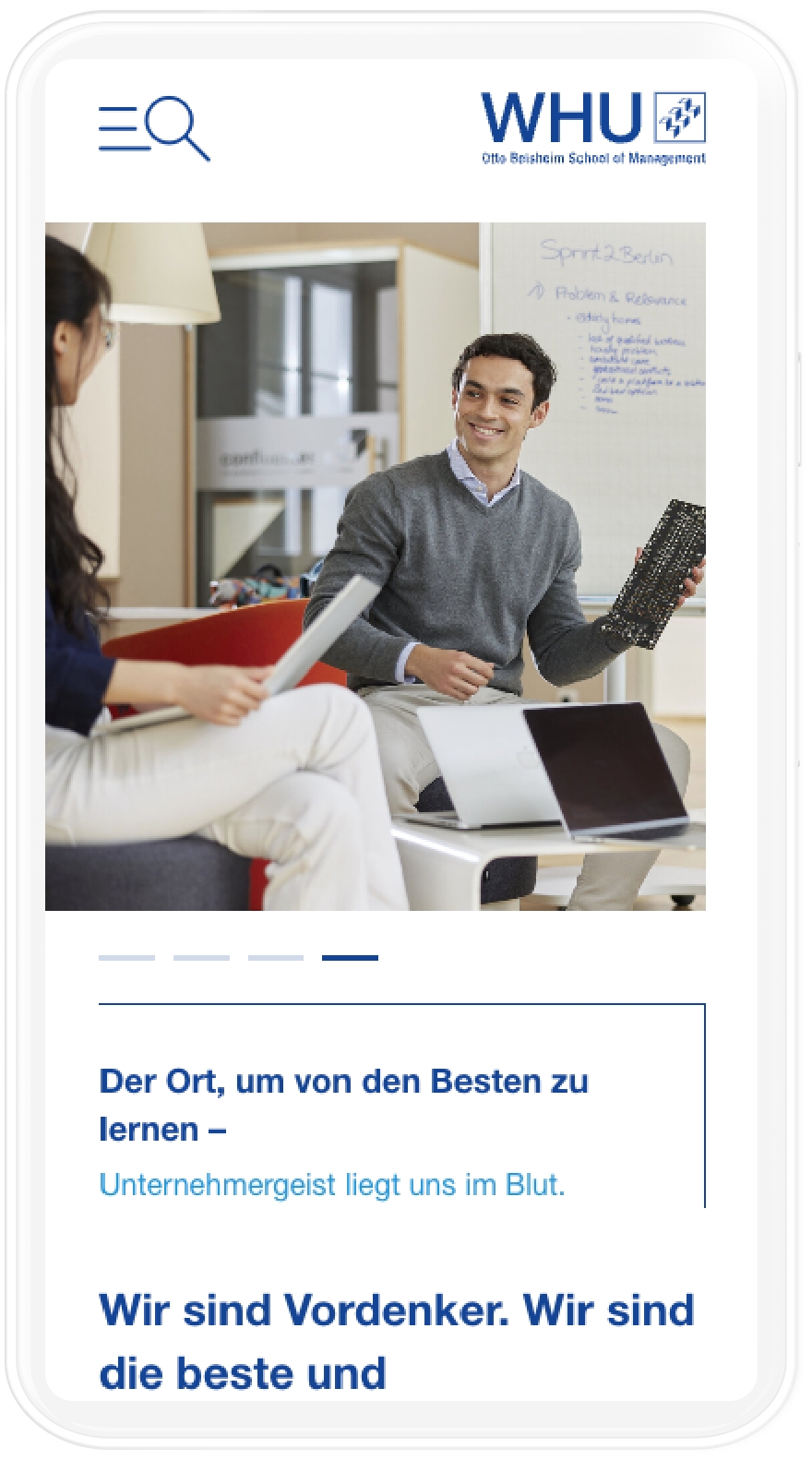 Der Viewport der WHU Website in mobiler Ansicht