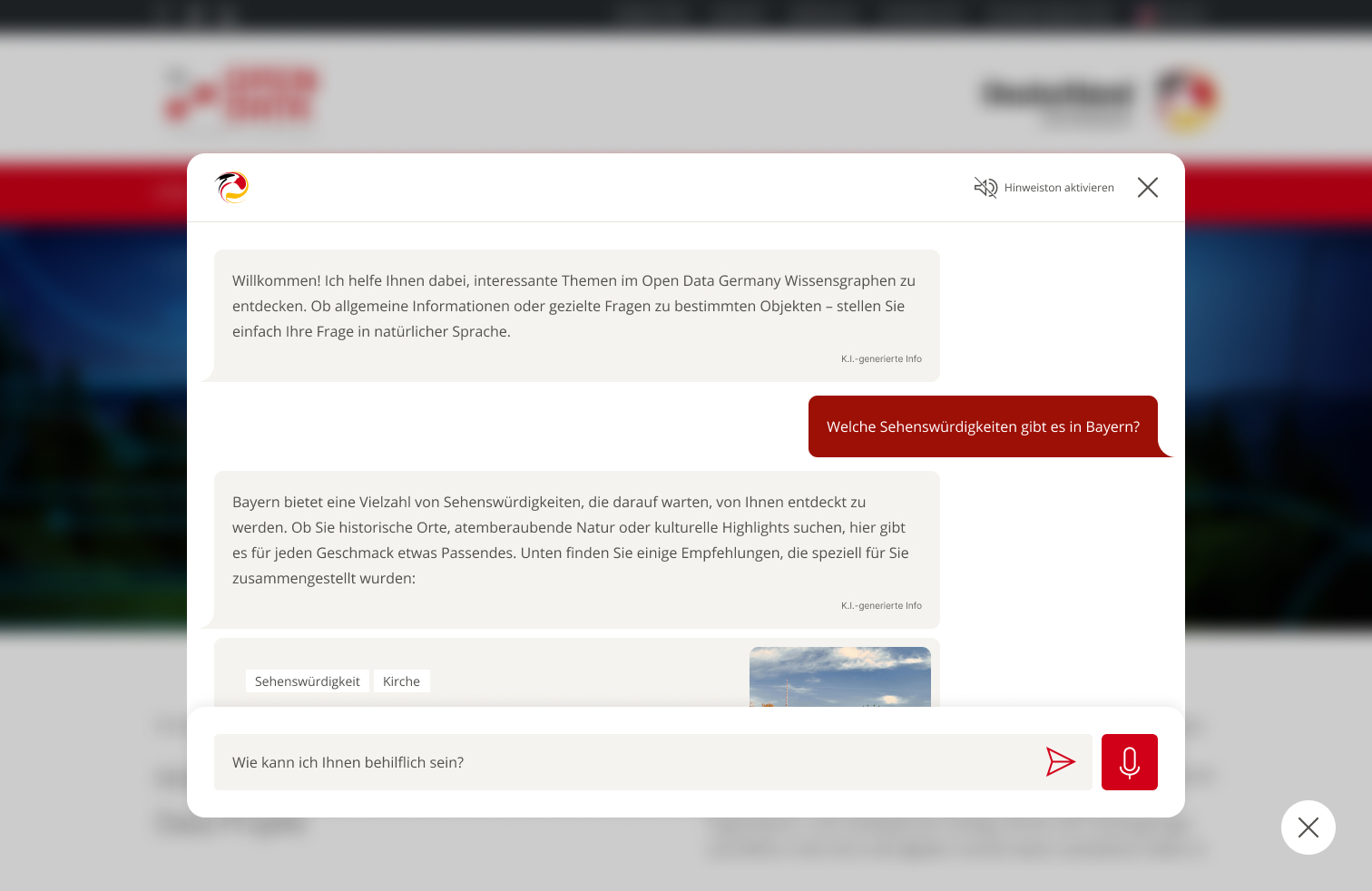 Das Chatbot-Widget des Deutschen Tourismusverbandes